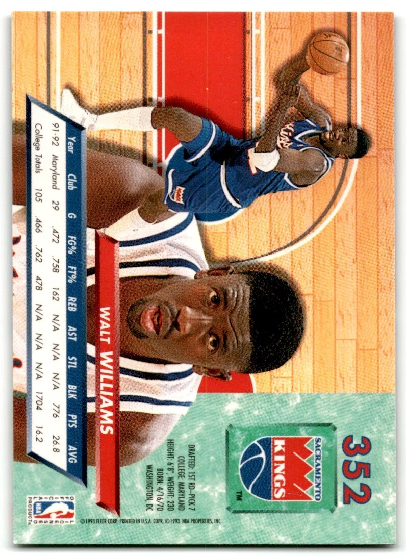 1993-94 Ultra Fleer Rookie Card Walt Williams Rookie Sacramento Kings #352  | eBay