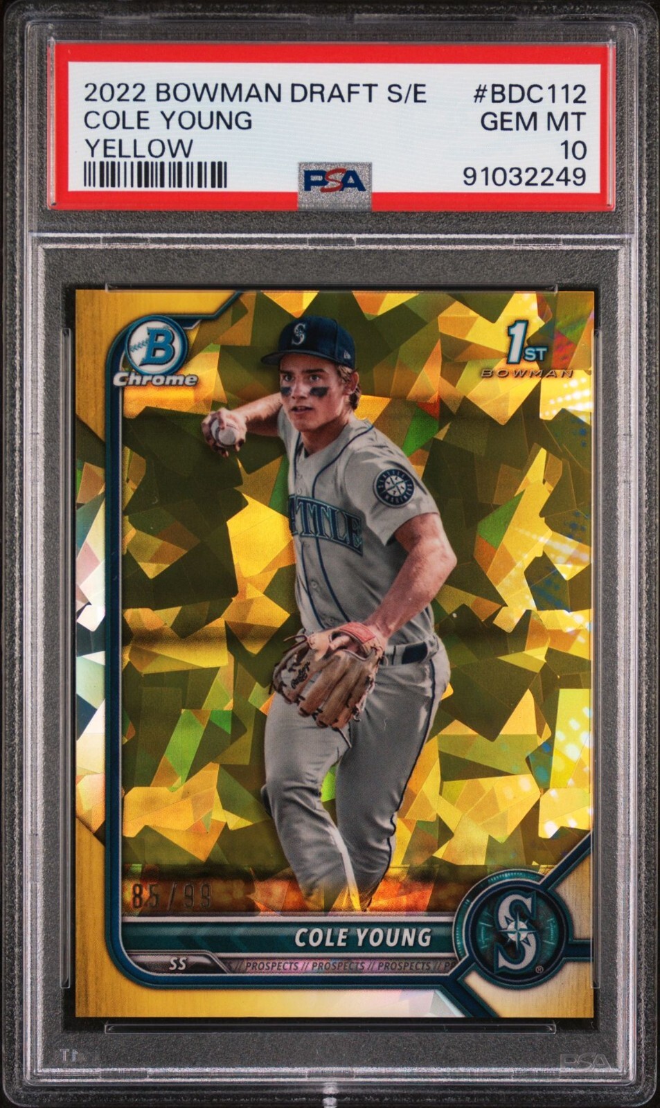 2022 Bowman Chrome Draft Sapphire Edition Yellow /99 Cole Young PSA 10 GEM MT