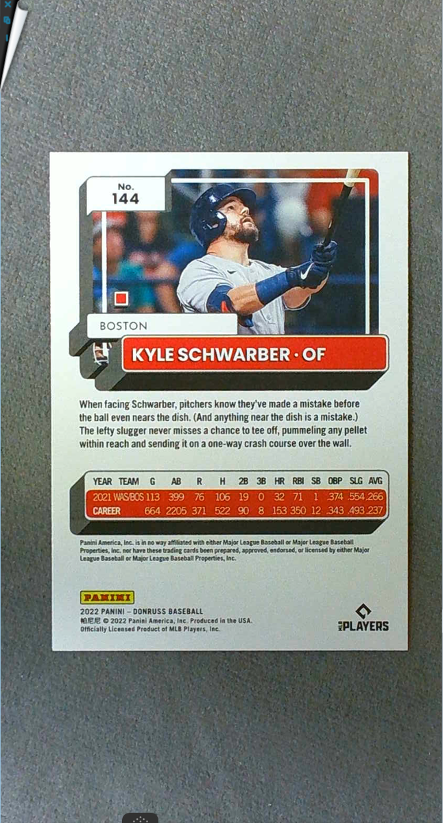 3B 2022 Donruss Orange Holo #144 Kyle Schwarber Red Sox | eBay