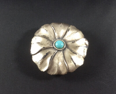 Vintage Compact Solid Perfume Box Pendent Silver matte Finish Turquoise bead