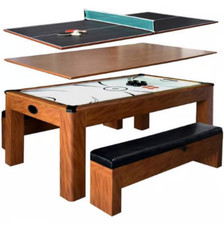 Hathaway Sherwood BG2422H 7-ft Cherry Air Hockey Game Table Combo Set w/ Benches