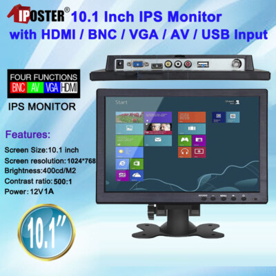 10.1'' HD CCTV LCD Screen Monitor PC AV/RCA/VGA/HDMI/BNC Video Display w/ Speaker