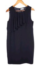 Calvin Klein Little Black Dress Sleeveless Sheath Midi Pleated Neckline Size 12