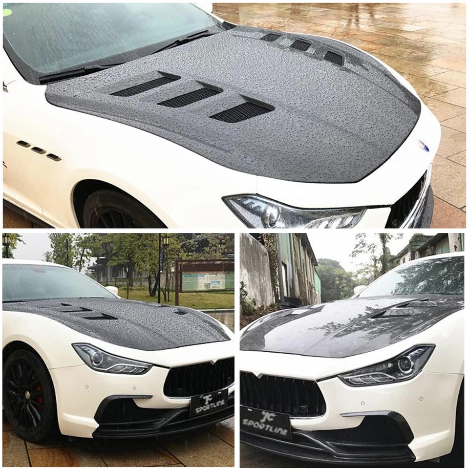 Ajuste para Maserati Ghibli 2014-2020 capó delantero de carbono real tapa cubierta embellecedor Foto 4 de 4