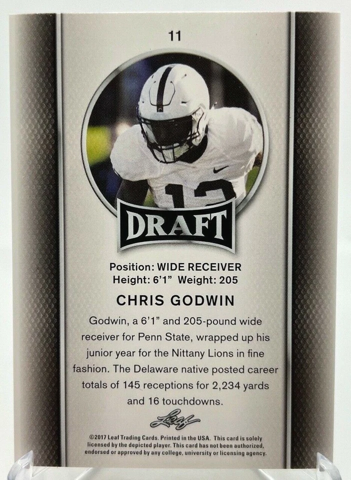 2017 Leaf Draft Gold Chris Godwin RC Rookie #11 Tampa Bay Buccaneers - Image 2 of 3