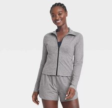 NWT All in Motion sz XS Soft Stretch Gray Full zip Jacket slim fit at hip Y83