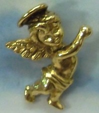 Guardian Angel Classic Lapel Pin Antique Gold Plate SIGNED by DT Made in USA NEW