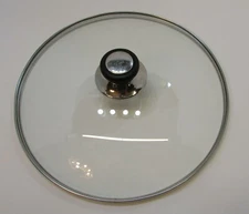 Universal Pan Stock Pot Frypan Clear Glass 12" Replacement Lid Black Silver Knob