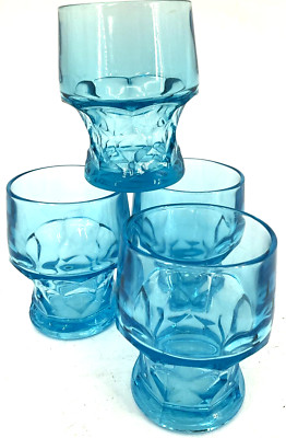 4 Glass GEORGIAN Viking Excelsior Azure BLue Flat Tumbler 4'' MCM 9 oz USA EUC