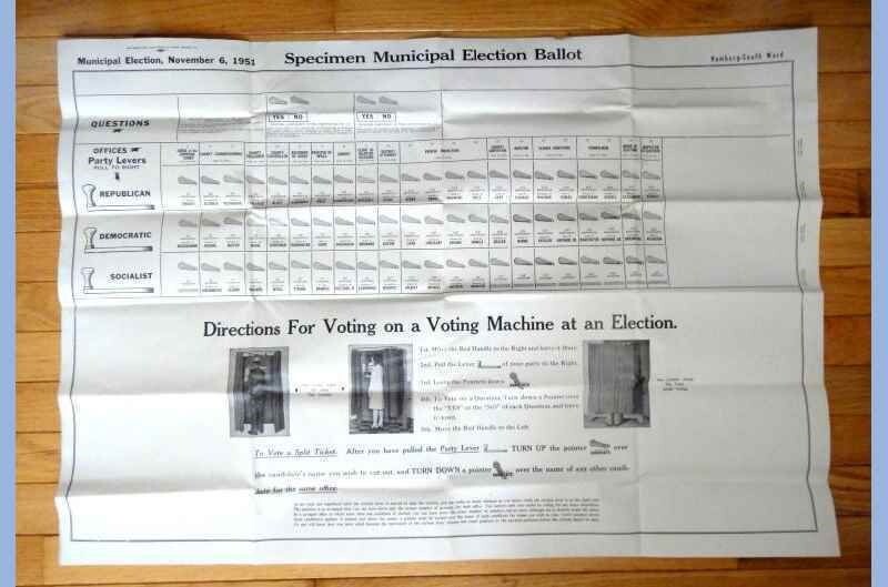1951 HAMBURG pa SPECIMEN MUNICIPAL ELECTION BALLOT socialist VOTING MACHINE INS