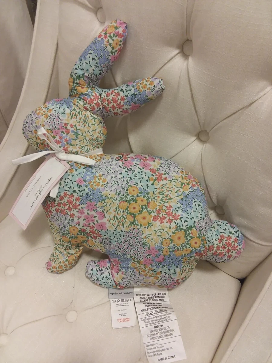 NEW Cupcakes and Cashmere EASTER BUNNY RABBIT shaped PILLOW floral decorative 15