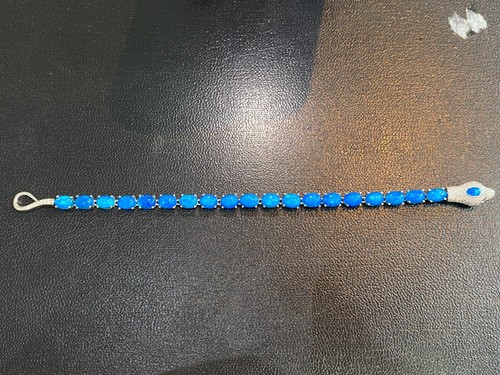 NATURAL BLUE FIRE OPAL 7X5 WHITE CZ STERLING SILVER 925 BRACELET - 第 4/6 張圖片