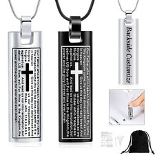 Cross Prayer Print Square Urn Pendant Cremation Jewelry Ashes Memorial Jewelry