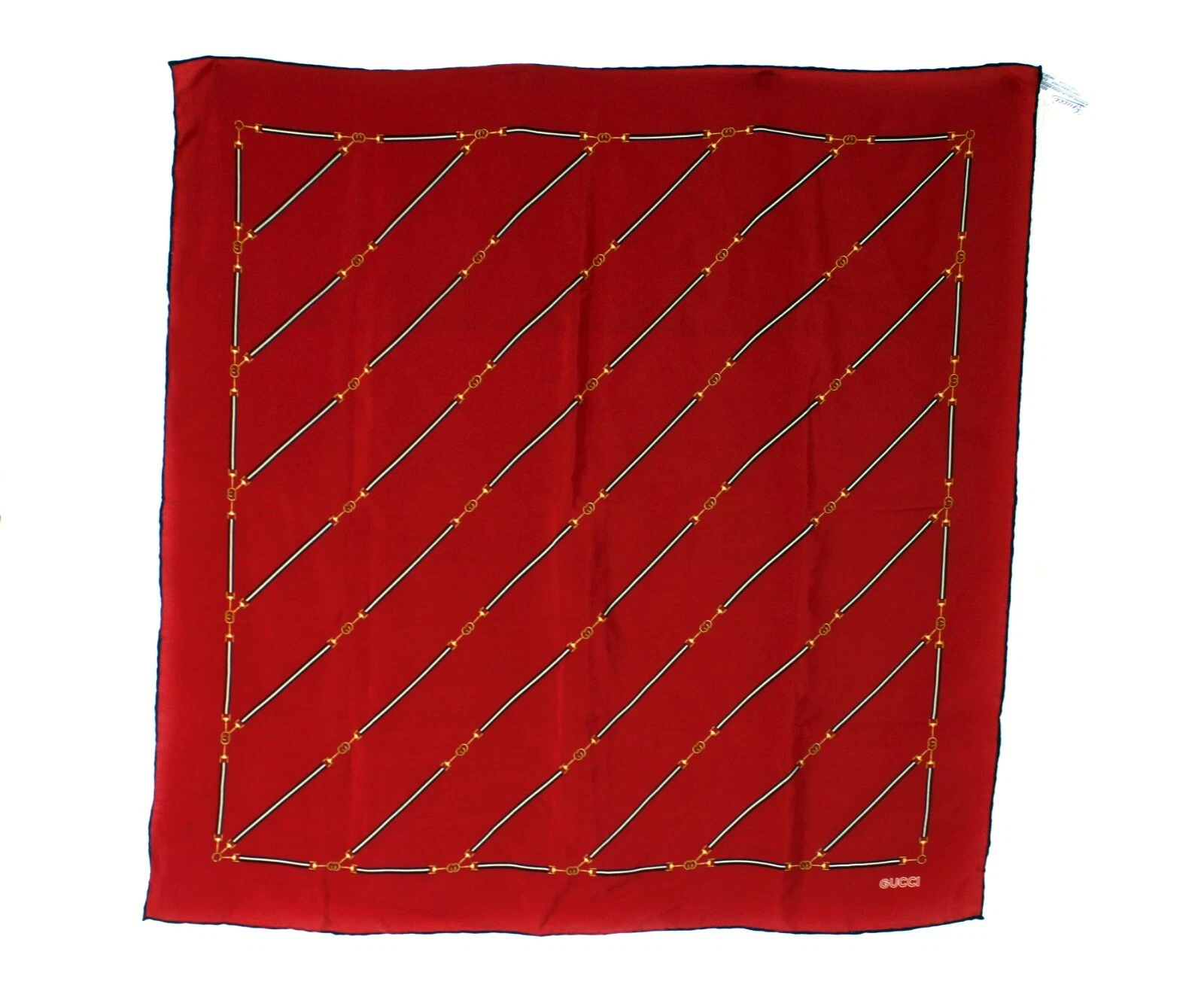 Echarpe soie soie GUCCI rouge Seta taille 65x65 CM accessoires femme occasion Italie bon