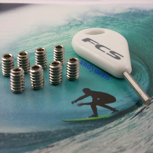 8 FCS Genuine Surfboard Fin Screws and Genuine FCS Hex Key Fits