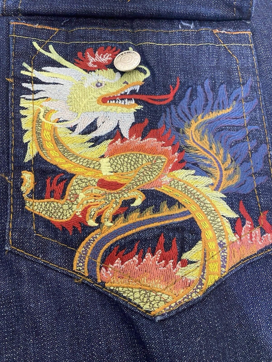 Vintage Y2k True Religion Blue Jeans Billy Embroidered Dragon