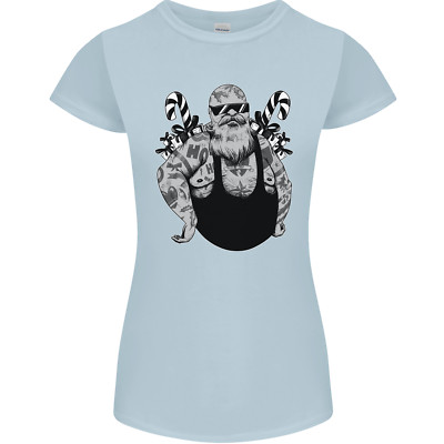 Tattoo Santa Funny Christmas Biker Motorbike Womens Petite Cut T-Shirt