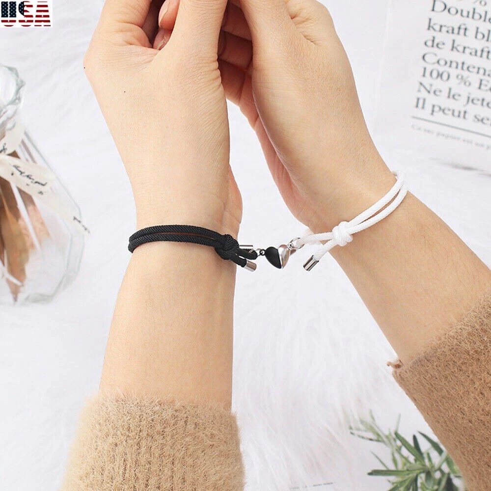 Couple Magnetic Matching Touch Heart Braided Bracelet Lover Friendship Gift  USA