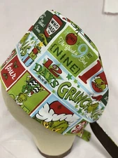 Men/Women Surgical Scrub Cap Lined Christmas Ugly Green Guy Holiday 100% Cotton