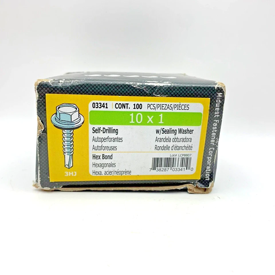 (100 Pack) #10 x 1" Hex Head Self Drilling Screws w/ Gasket Seal Washers 03341 - Image 2 of 2