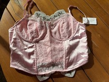NWT ALTAR D STATE Pink Crop Cami Corset Tank Top Sz L Satin/Lace Underwired Bra
