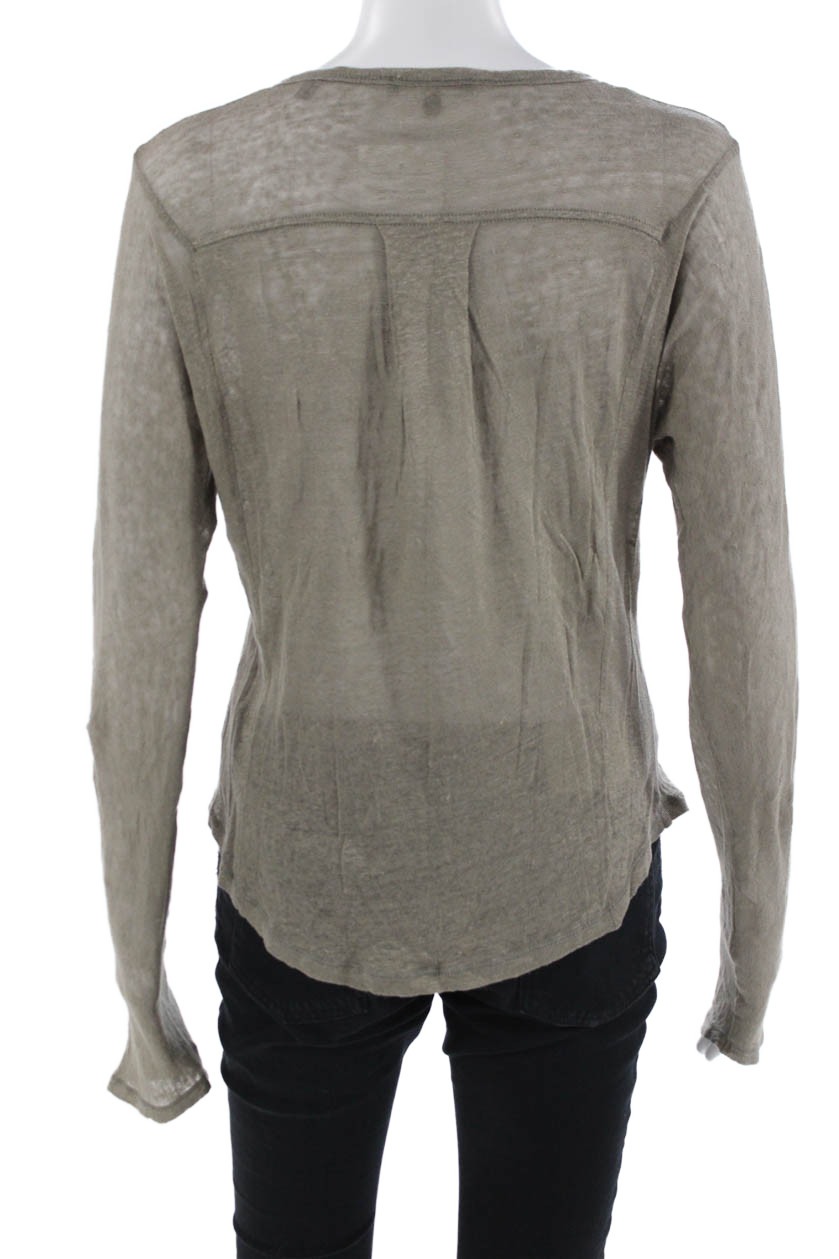 Vince Womens Basic Linen Button-Up Round Neck Lon… - image 3