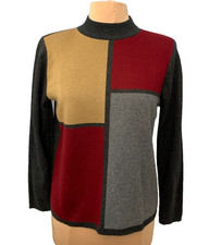 Vintage Alfred Dunner Sweater Womens L Petite Colorblock USA Made 80s Pullover