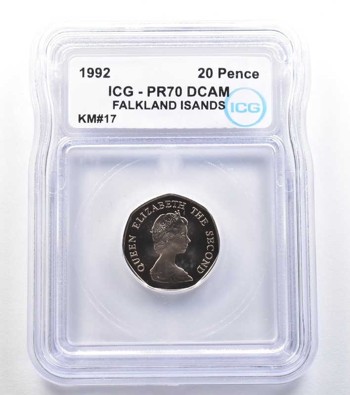1992 Falkland Islands 20 Pence KM#17 PR70 DCAM ICG a7993