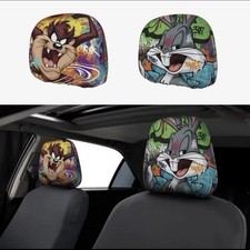 2pcs Looney Tunes Taz Devil Bugz Bunny Car Seat Head Rest Cover Accessories