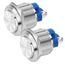 2 Pcs 22mm Momentary Metal Waterproof Push Button Switch High Head Stainless