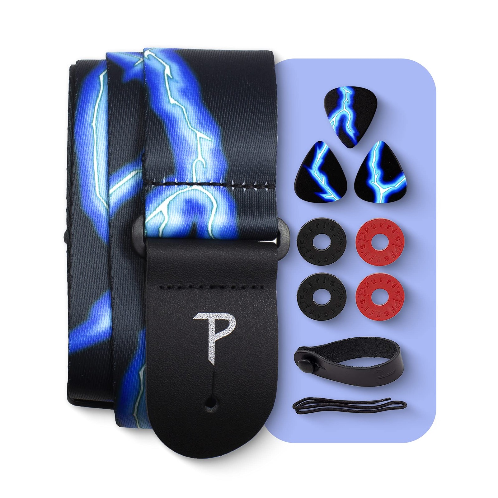 Sangle de guitare polyester bleue réglable Perri's Leathers pour guitare acoustique et basse