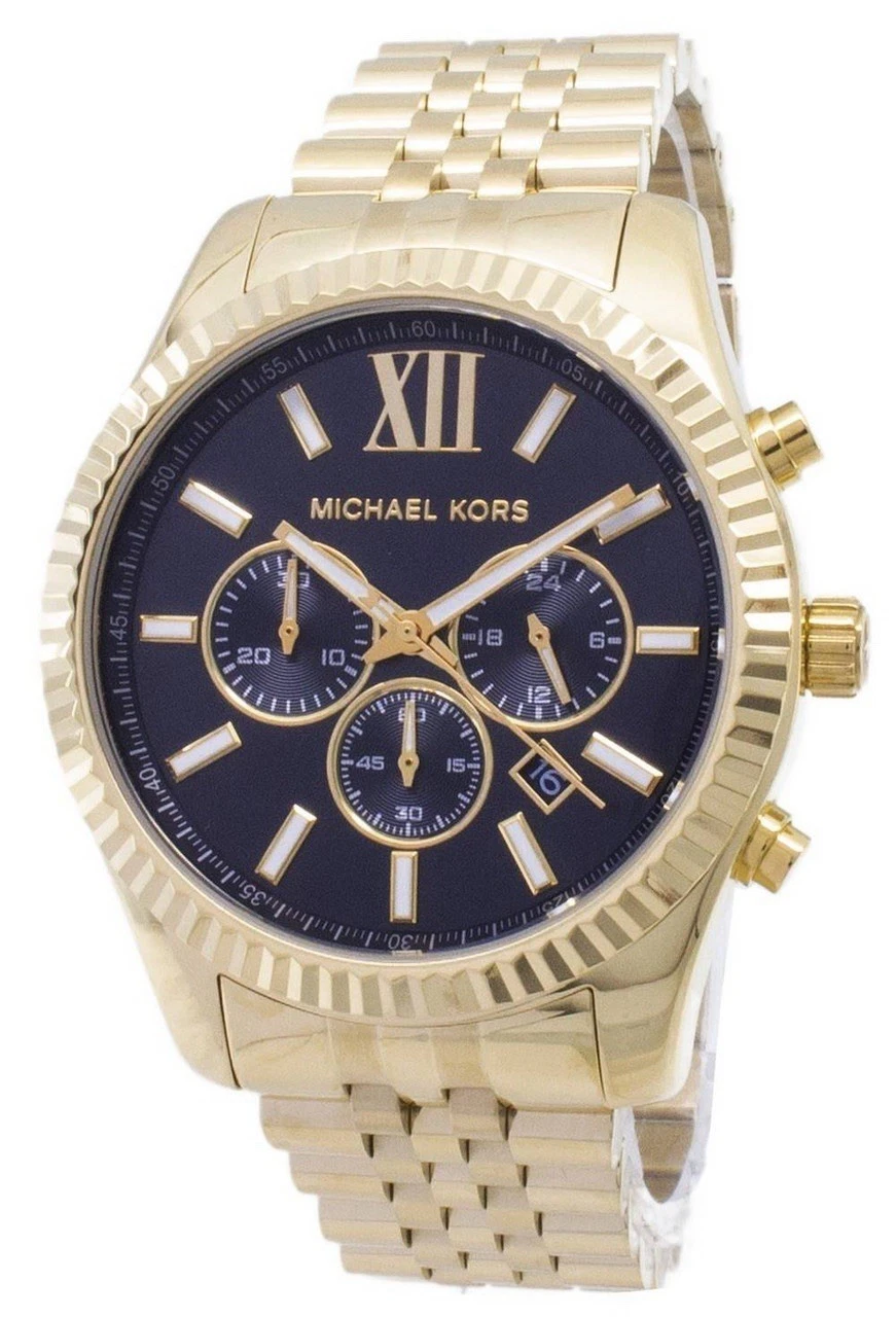 Orologio Unisex MICHAEL KORS MK8286 Lexington Cronografo Quadrante Nero Tono Oro