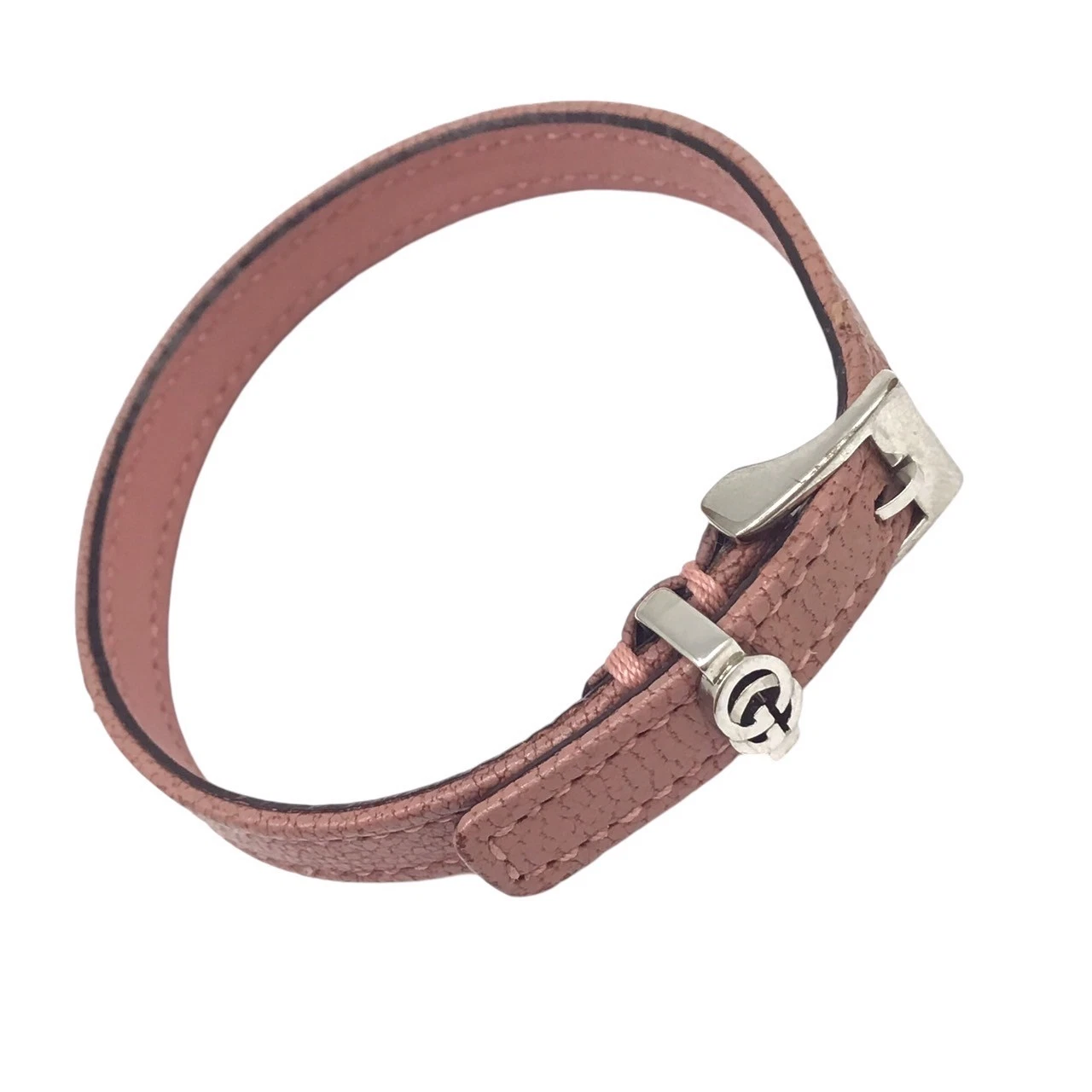 Bracelet GUCCI double G cuir rose métal argenté marque Gg accessoires marchandises femme