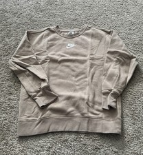 Nike Sweatshirt Womens Large Crewneck Cropped Oversized Swoosh Pullover Brown