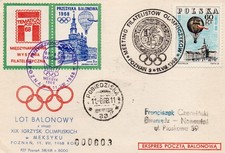 Poland-Balloon P/cd flown on flight commemorating 1968 Mexico Olympics+vignett b