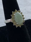 925 Sterling Silver Oval Jadeite Green Peridotvhalo Ring Size 8 Vintage