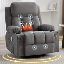 Swivel Rocker Recliner Chair w/Vibration Massage and Heat for Living Room Grey