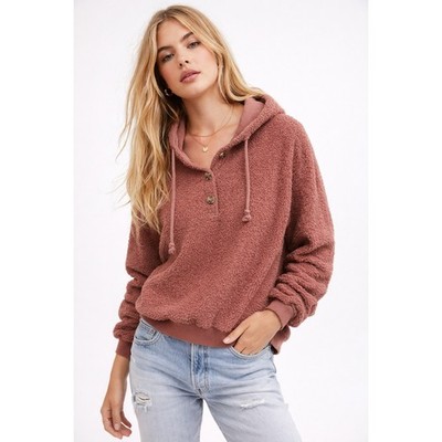 Anthropologie Current Air Callen Mauve Sherpa Quarter Pullover Hoodie Size S