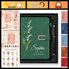 Custom Leather Journal - Personalized Notebook with Birth Flower Design for Wome