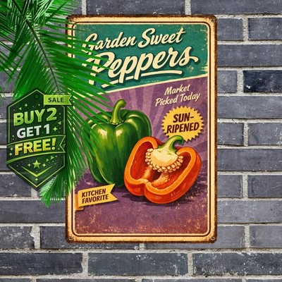 Bell Pepper Vegetable Retro Metal Sign 8x12 Kitchen Wall Decor Plaque
