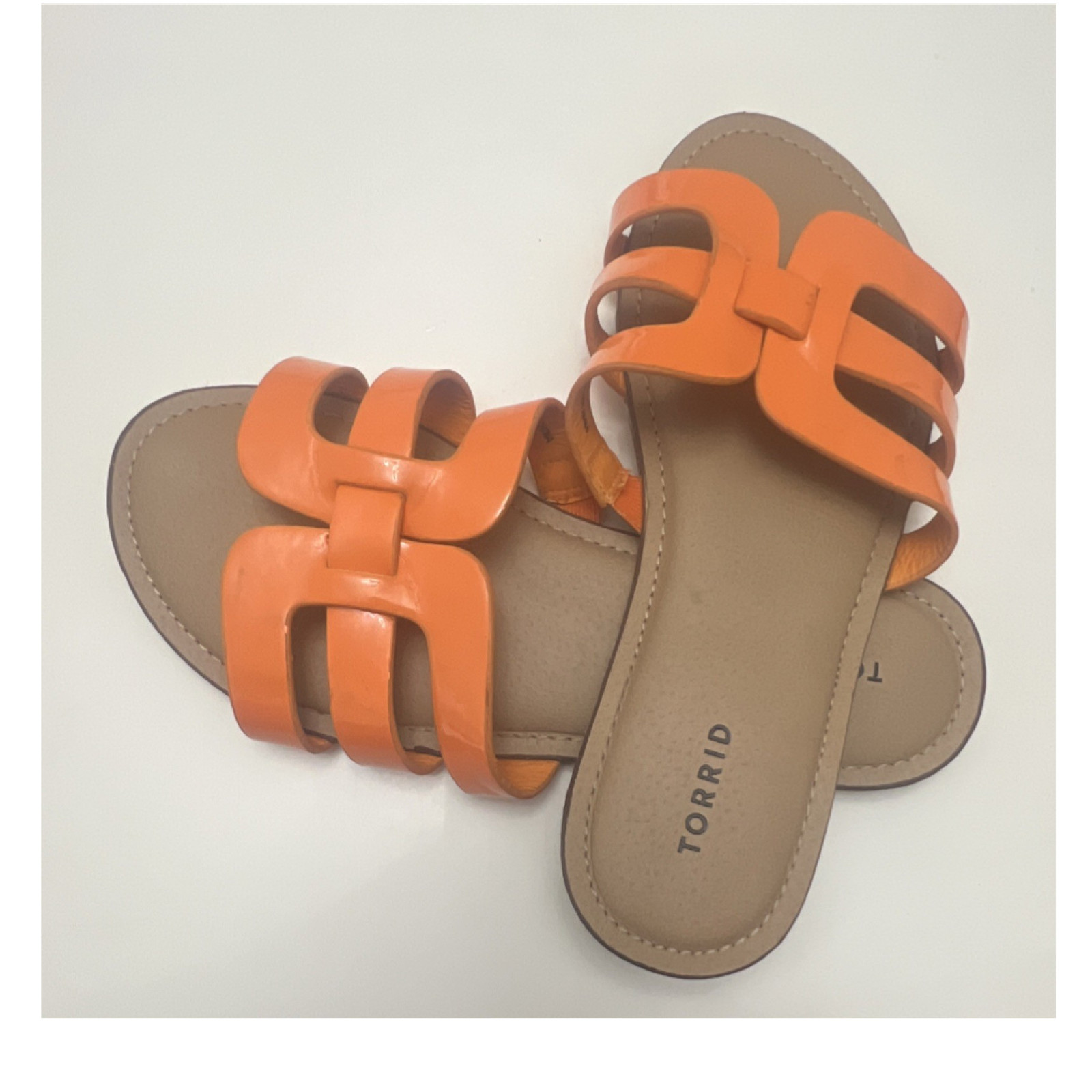 Torrid Orange Strappy Slide Sandals Synthetic Slip-On Women’s Size 9 Flat Casual