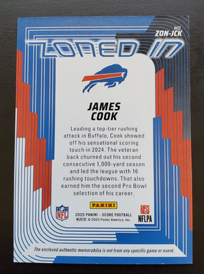 クスコ プロモカード Foil JCB限定 2025 Panini Score James Cook Zoned In Patch #ZON-JCK Buffalo Bills