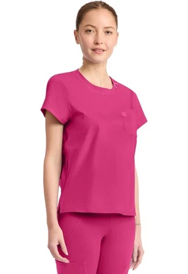 Scrubs Women's Med Couture AMP MC751 Knit Crew Neck Scrub Top Pink Power PKNO - Image 1 of 4