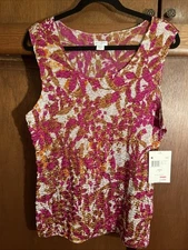 Jaclyn Smith Womens Tank Top Stretch Scoop Neck Floral Med Resort Wear Textured