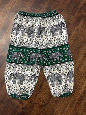 Authentic Thai Elephant Pants for Kids Size 3/4T Green/White/Black