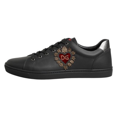 DOLCE & GABBANA Schuhe Schwarz Leder Herz Verziert Sneaker EU44/US11 750usd