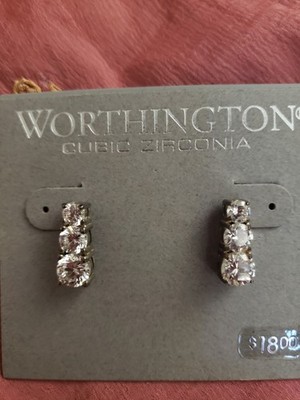 Worthington Cubic Zirconia 3-Stone Stud Earrings, Silver Tone Nickel-Free