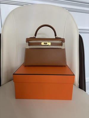 New 2026 Hermes Mini Kelly 2 HandBag Gold Epsom Leather with Gold