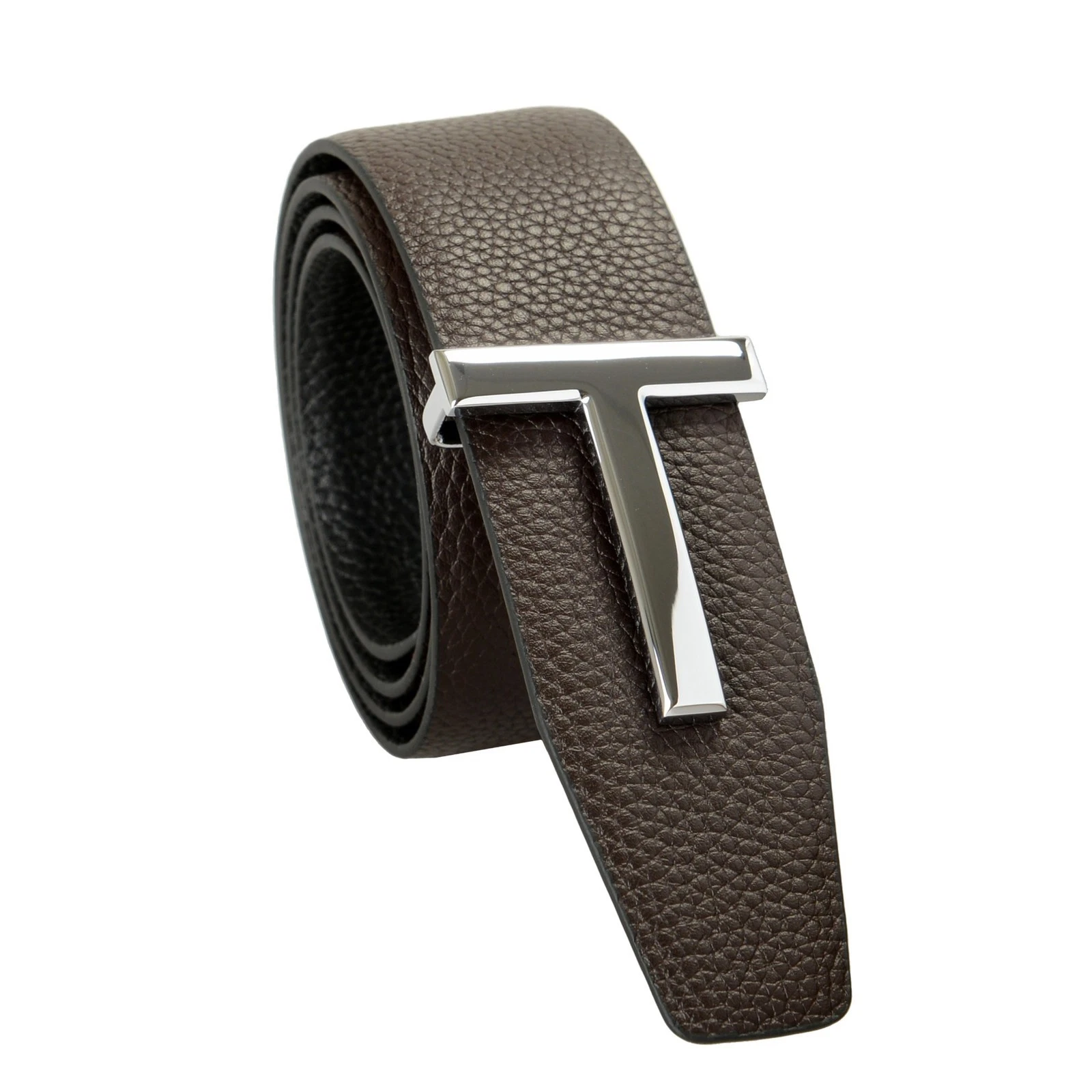 Tom Ford — Tom Ford Reversible Leather Silver Metal T-Buckle Decorated Belt US 42 IT 105