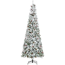 9' Snow Artificial Christmas Tree w/ 1350 Tip, Pine Cone, Red Berry, Auto Open